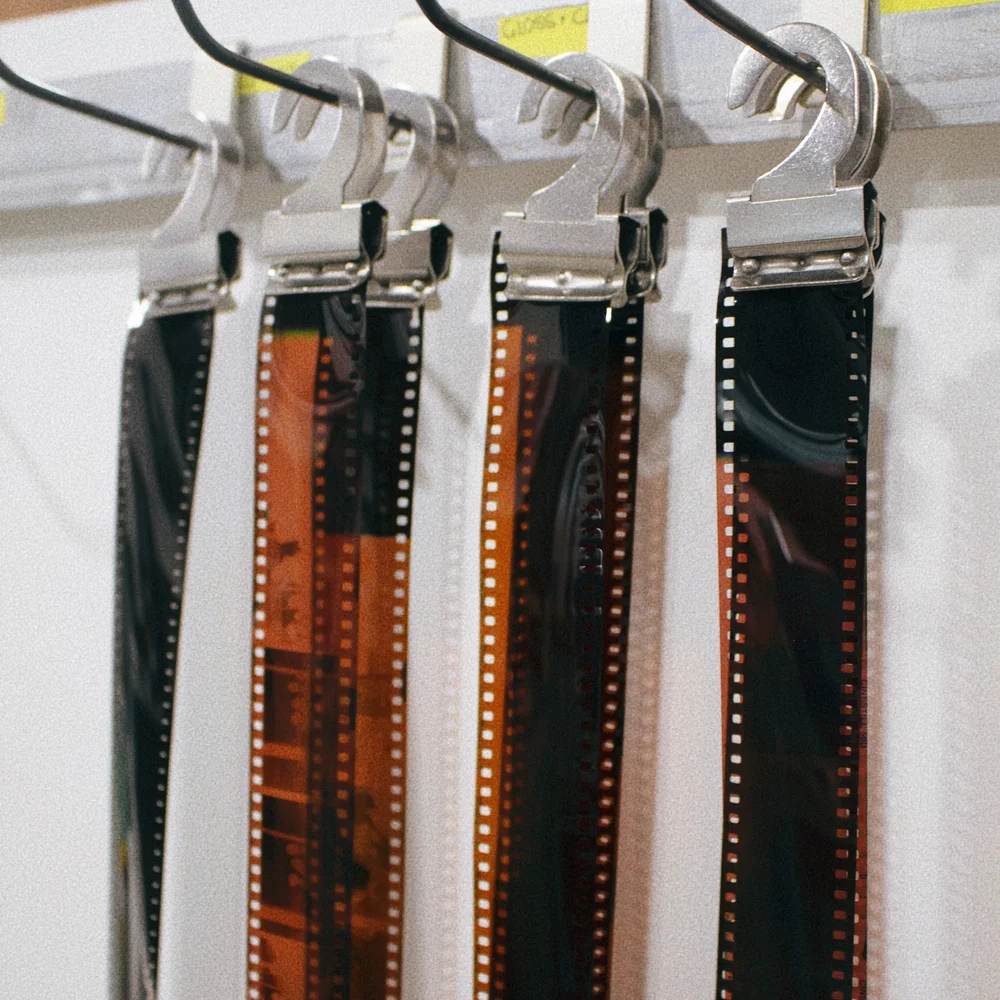Old negatives laid out for scanning